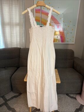 French Connection Cream Smocked Maxi Dress with Ruffled Straps